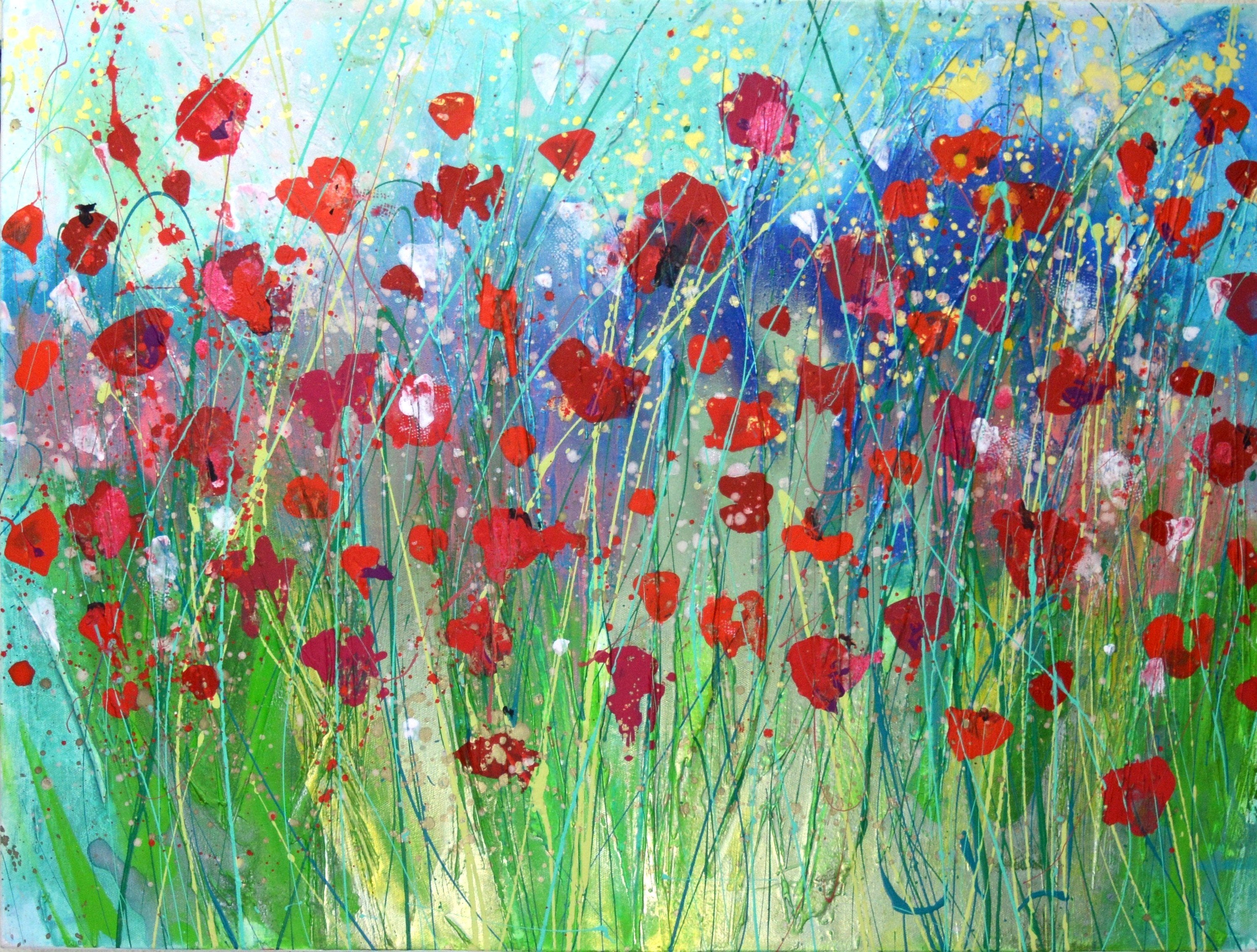 Abstract poppy field outlet oil painting